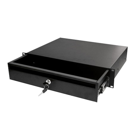 Quest Mfg Locking Storage Drawer Shelf, 2U, 19" x 24"D, Black ES1319-0214